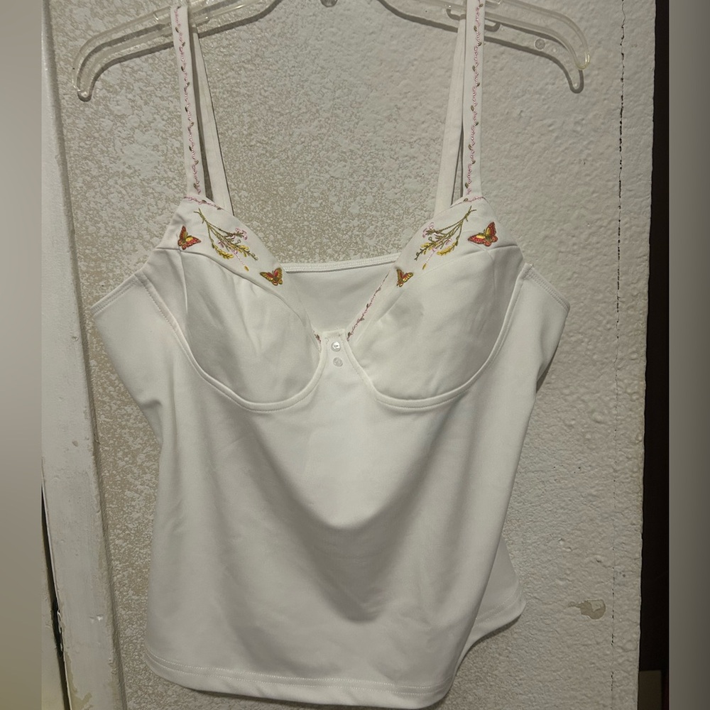 White Butterfly Embroidered Women's Top